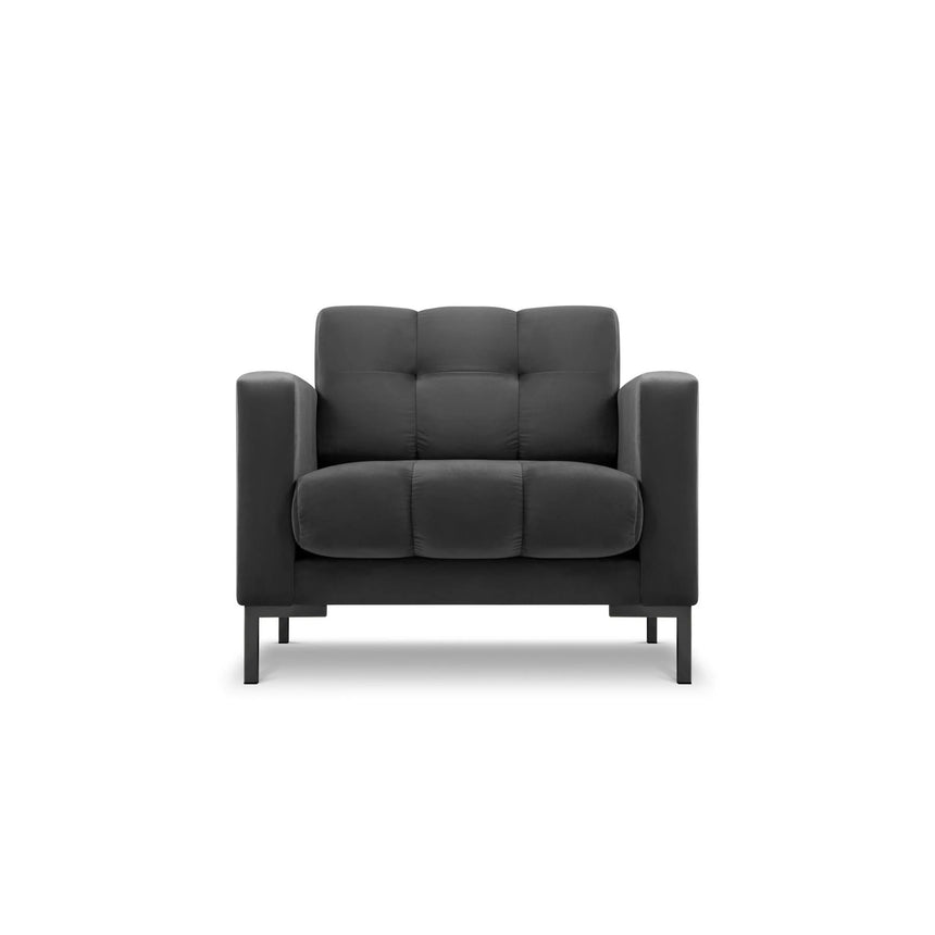 Mamaia Sessel, Metallbeine Schwarz, mit Bezug aus Samt (Blu18) in Dunkelgrau, 87x96 cm – Bild 1