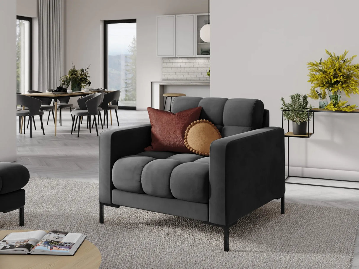 Mamaia Sessel, Metallbeine Schwarz, mit Bezug aus Samt (Blu18) in Dunkelgrau, 87x96 cm – Bild 2