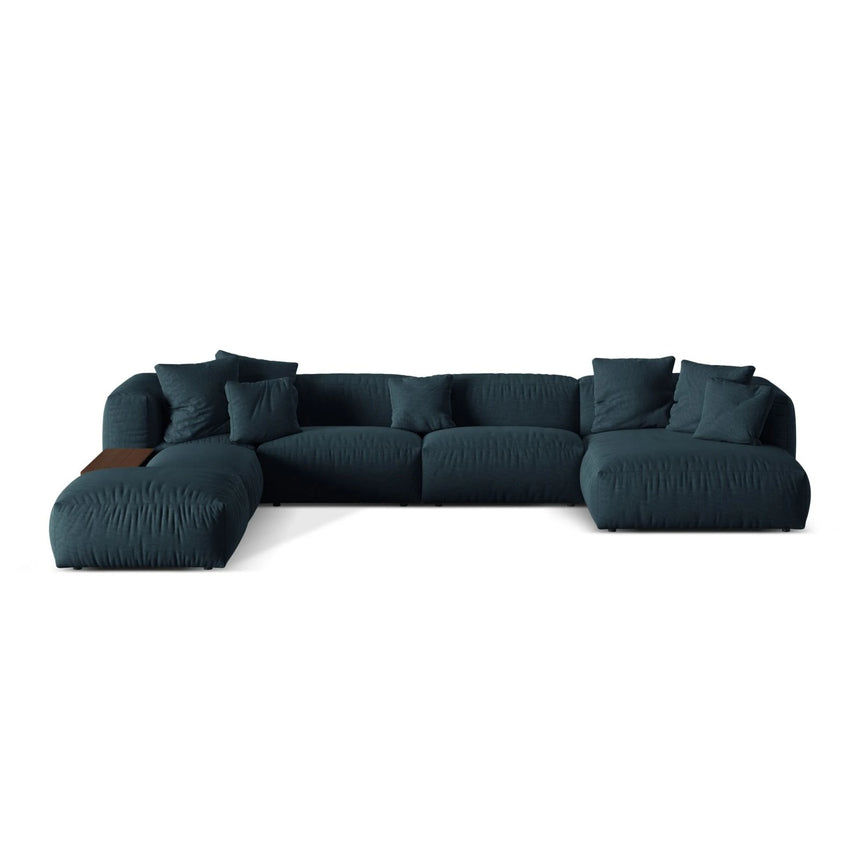 Martina modulares Panorama-Sofa, Links, mit Bezug aus Strukturierter Stoff (BoOcean) in Blau Jeans, 406x280 cm – Bild 1