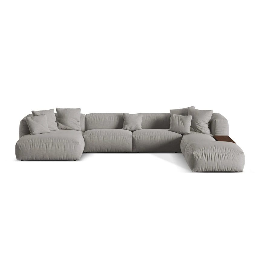 Martina modulares Panorama-Sofa, Rechts, mit Bezug aus Strukturierter Stoff (BoLiGre) in Hellgrau, 406x280 cm – Bild 1