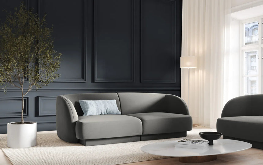Miley 2-Sitzer Sofa mit Bezug aus Samt (Blu13) in Hellgrau, 180x90 cm – Bild 2