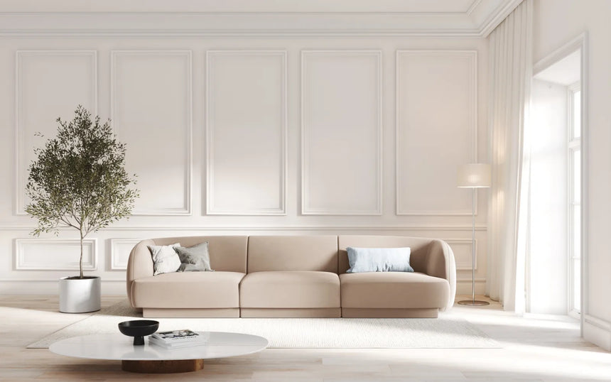 Miley 3-Sitzer Sofa mit Bezug aus Samt (Blu40) in Cappuccino, 255x90 cm – Bild 6