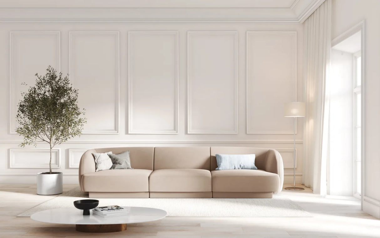 Miley 3-Sitzer Sofa mit Bezug aus Samt (Blu40) in Cappuccino, 255x90 cm – Bild 6