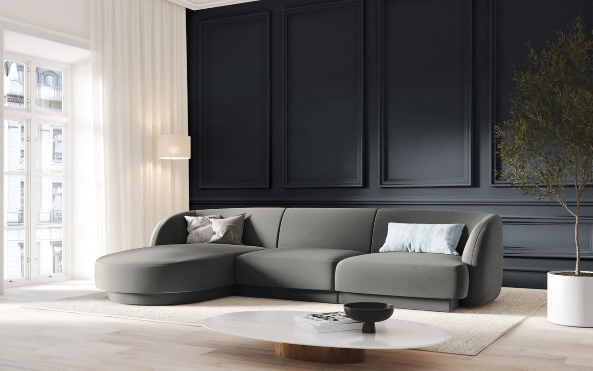 Miley 4-Sitzer Ecksofa Links mit Bezug aus Samt (Blu13) in Hellgrau, 255x156 cm – Bild 1