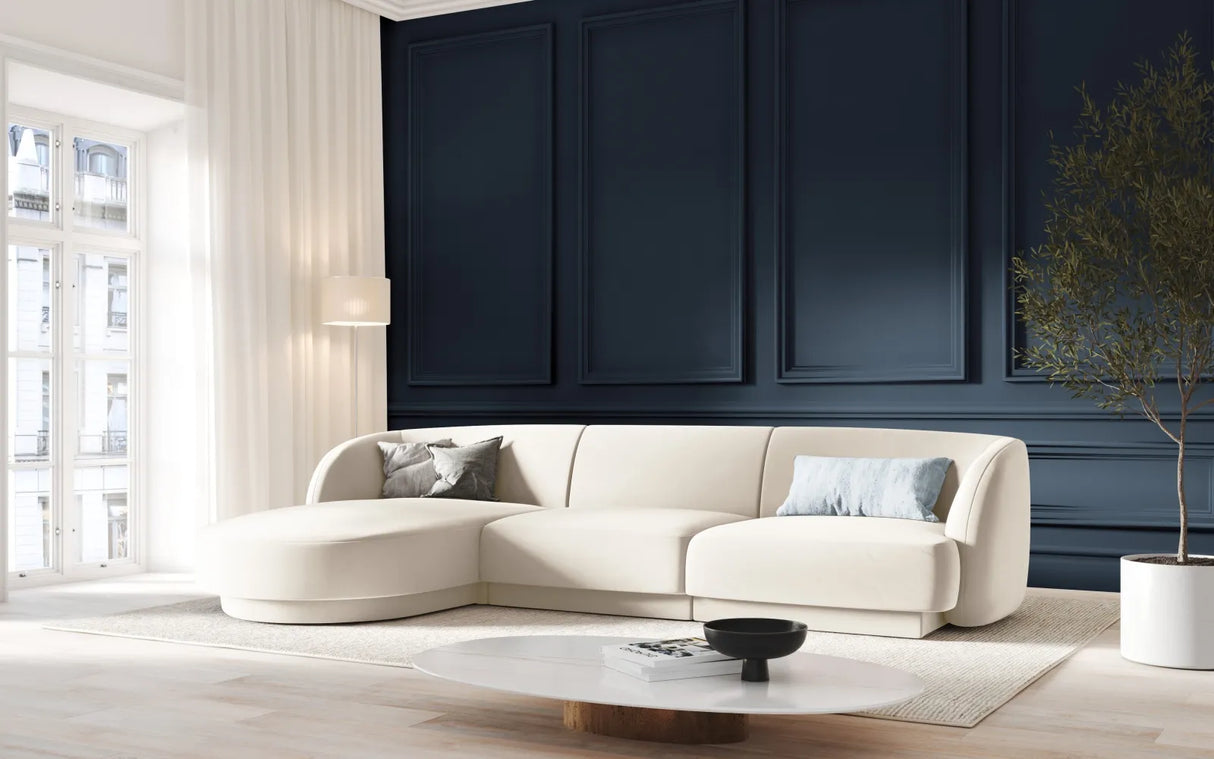 Miley 4-Sitzer Ecksofa Links mit Bezug aus Samt (Blu22) in Leichtes Beige, 255x156 cm – Bild 6