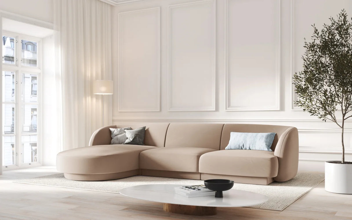 Miley 4-Sitzer Ecksofa Links mit Bezug aus Samt (Blu40) in Cappuccino, 255x156 cm – Bild 6