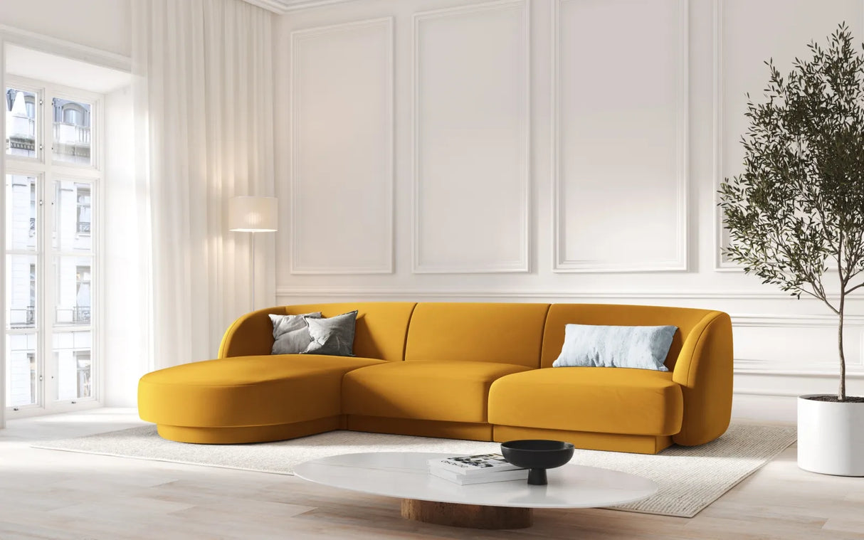 Miley 4-Sitzer Ecksofa Links mit Bezug aus Samt (Blu68) in Gelb, 255x156 cm – Bild 6