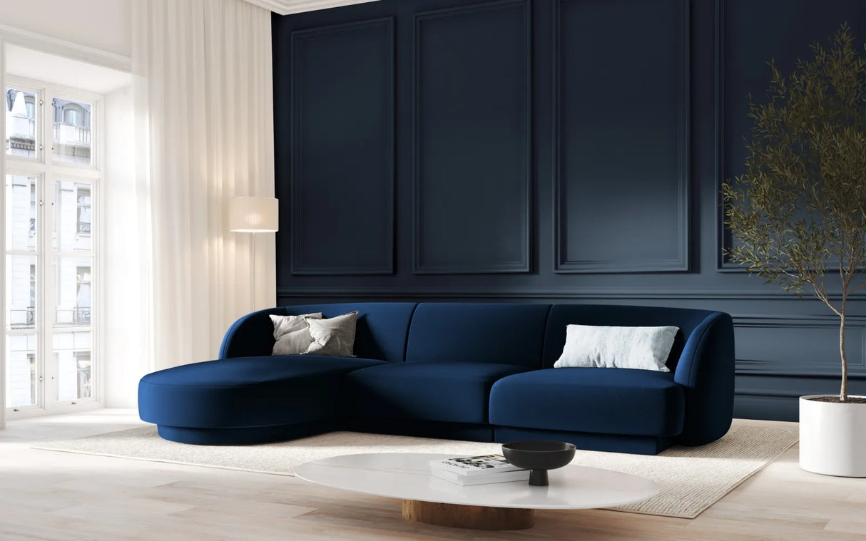 Miley 4-Sitzer Ecksofa Links mit Bezug aus Samt (Blu86) in Königsblau, 255x156 cm – Bild 6