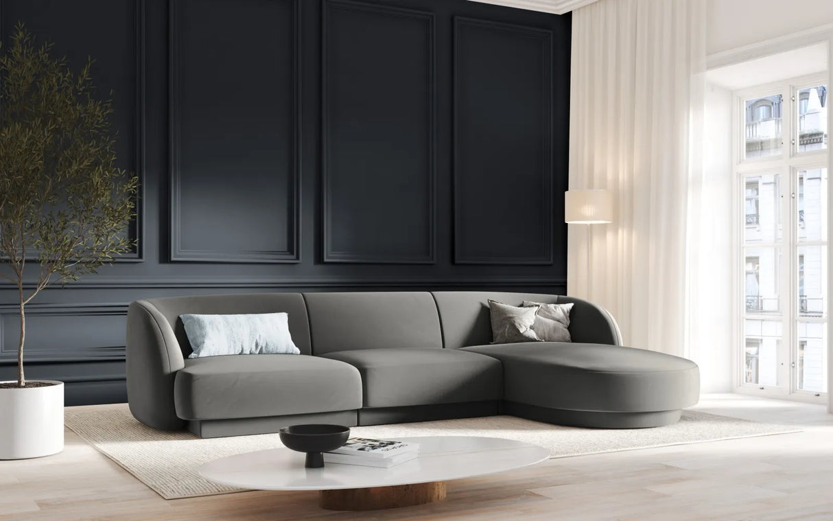 Miley 4-Sitzer Ecksofa Rechts mit Bezug aus Samt (Blu13) in Hellgrau, 255x156 cm – Bild 6