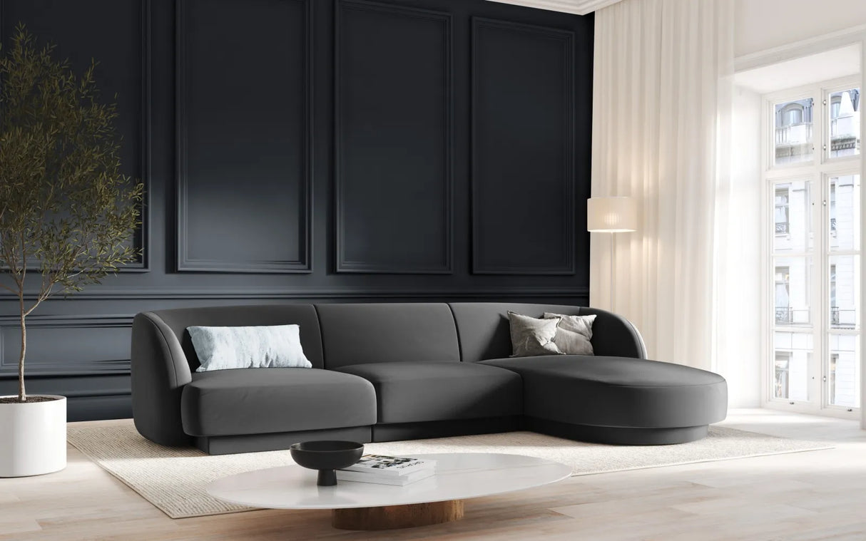 Miley 4-Sitzer Ecksofa Rechts mit Bezug aus Samt (Blu14) in Grau, 255x156 cm – Bild 1