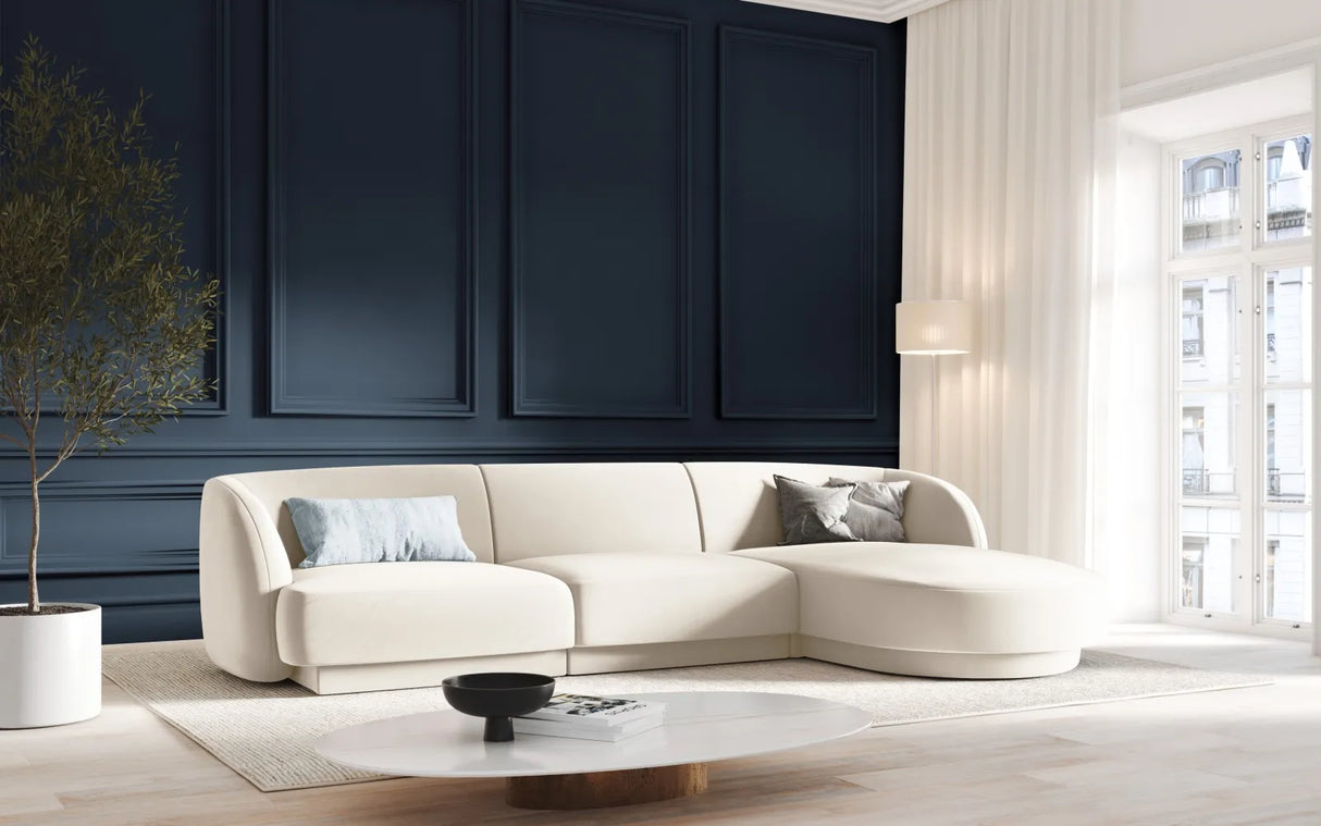 Miley 4-Sitzer Ecksofa Rechts mit Bezug aus Samt (Blu22) in Leichtes Beige, 255x156 cm – Bild 6