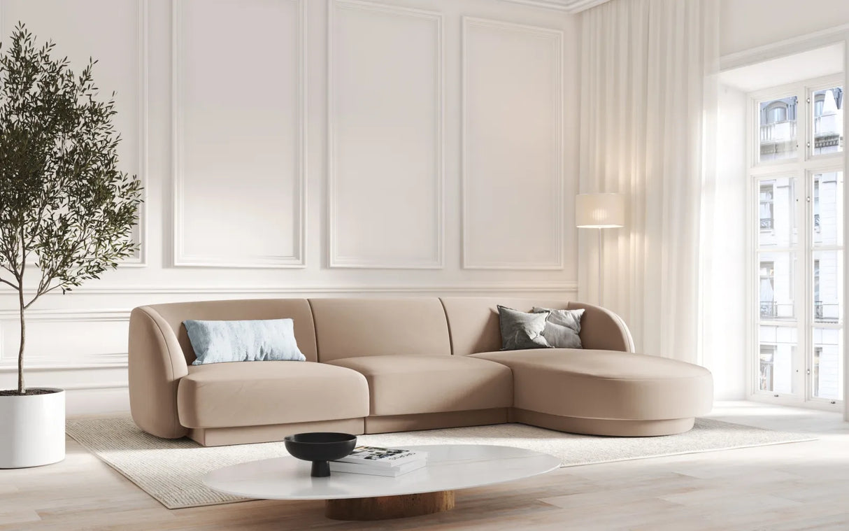 Miley 4-Sitzer Ecksofa Rechts mit Bezug aus Samt (Blu40) in Cappuccino, 255x156 cm – Bild 6