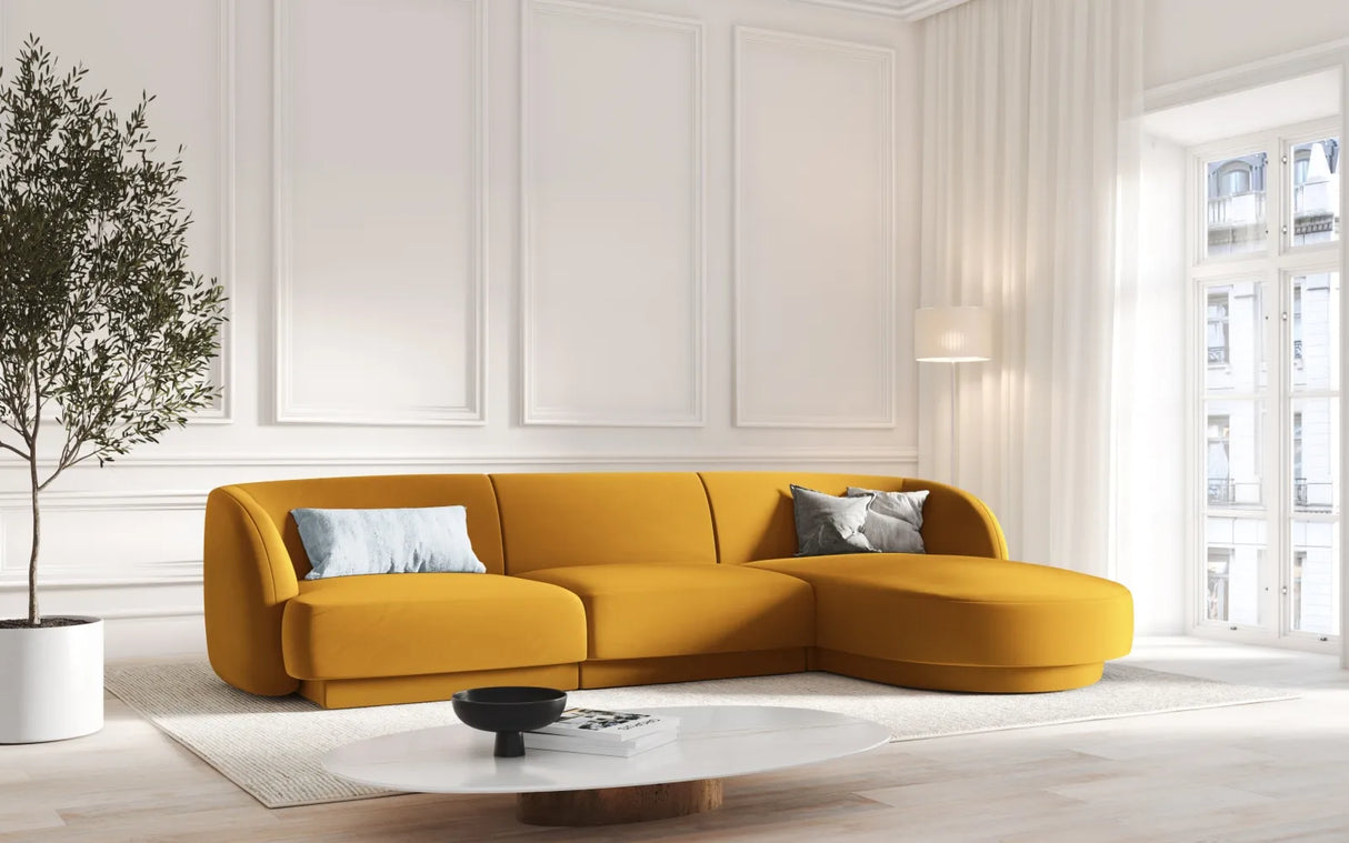 Miley 4-Sitzer Ecksofa Rechts mit Bezug aus Samt (Blu68) in Gelb, 255x156 cm – Bild 6