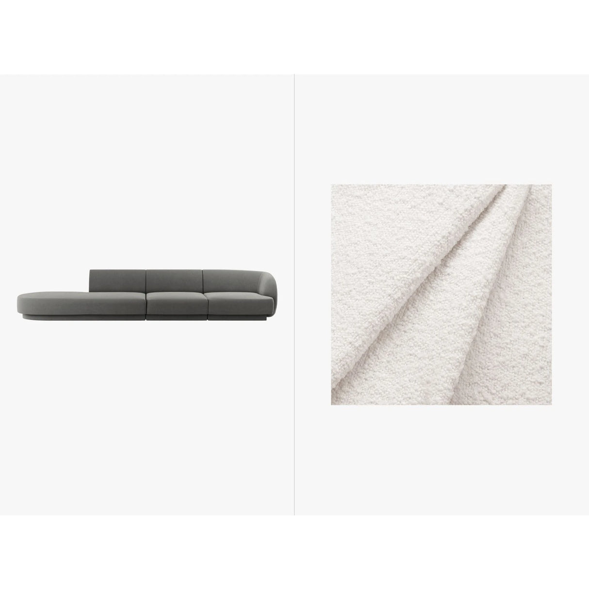 Miley 4-Sitzer Sofa, Linke Seite offen, in Samt Boucle oder Chenille, 323x90 cm – Bild 1