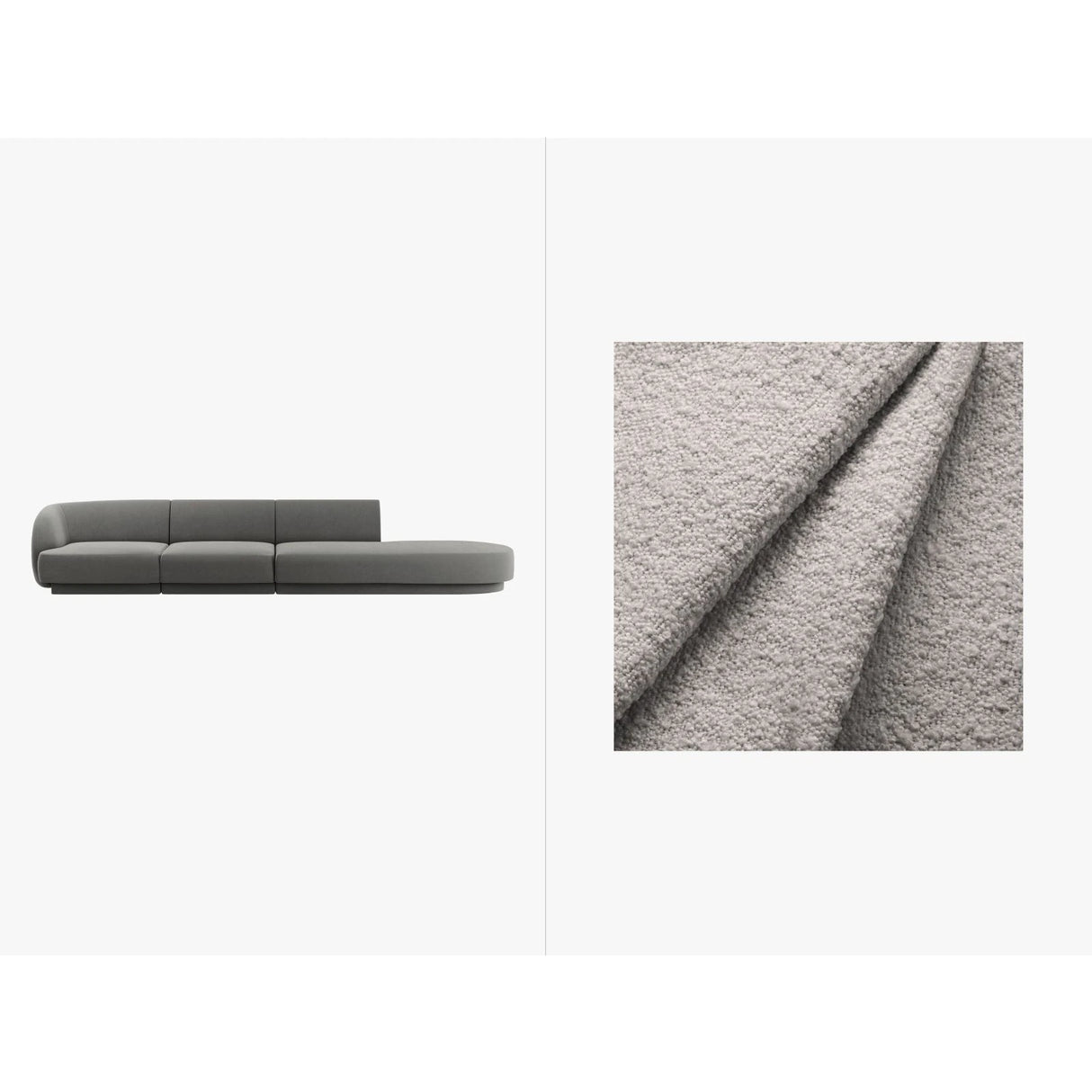 Miley 4-Sitzer Sofa, Rechte Seite offen, in Boucle (Bal2085) in Hellgrau, 323x90 cm – Bild 1