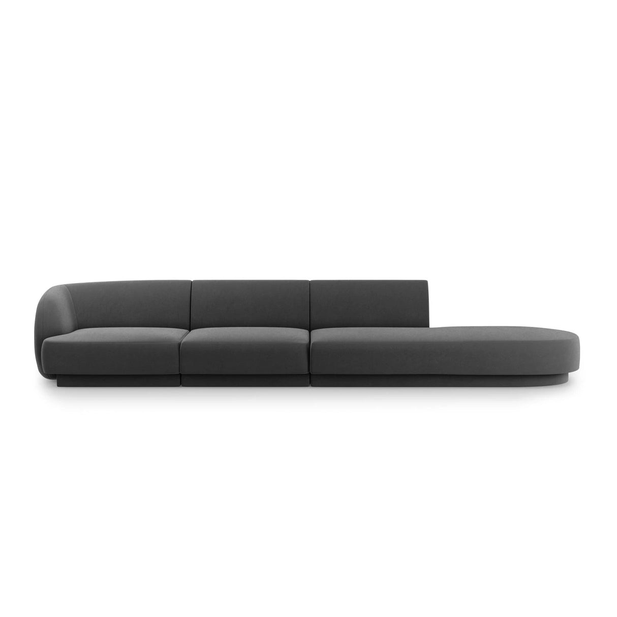 Miley 4-Sitzer Sofa, Rechte Seite offen, in Samt (Blu14) in Grau, 323x90 cm – Bild 1