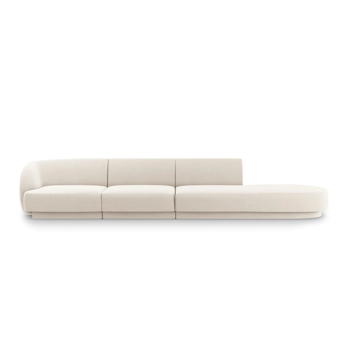Miley 4-Sitzer Sofa, Rechte Seite offen, in Samt (Blu22) in Leichtes Beige, 323x90 cm – Bild 1