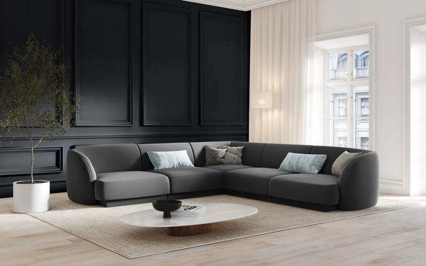 Miley 5-Sitzer Ecksofa mit Bezug aus Samt (Blu14) in Grau, 255x255 cm – Bild 1