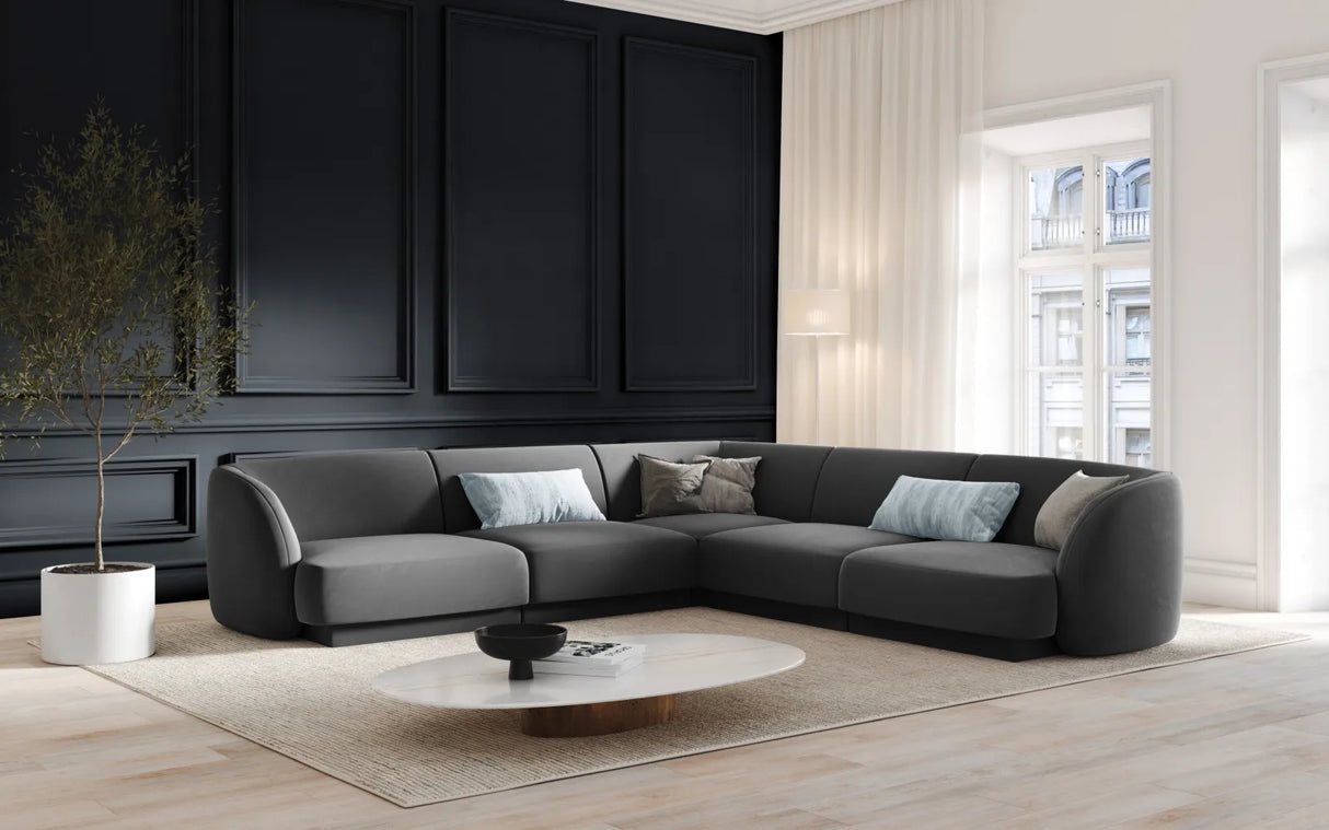 Miley 5-Sitzer Ecksofa mit Bezug aus Samt (Blu14) in Grau, 255x255 cm – Bild 1