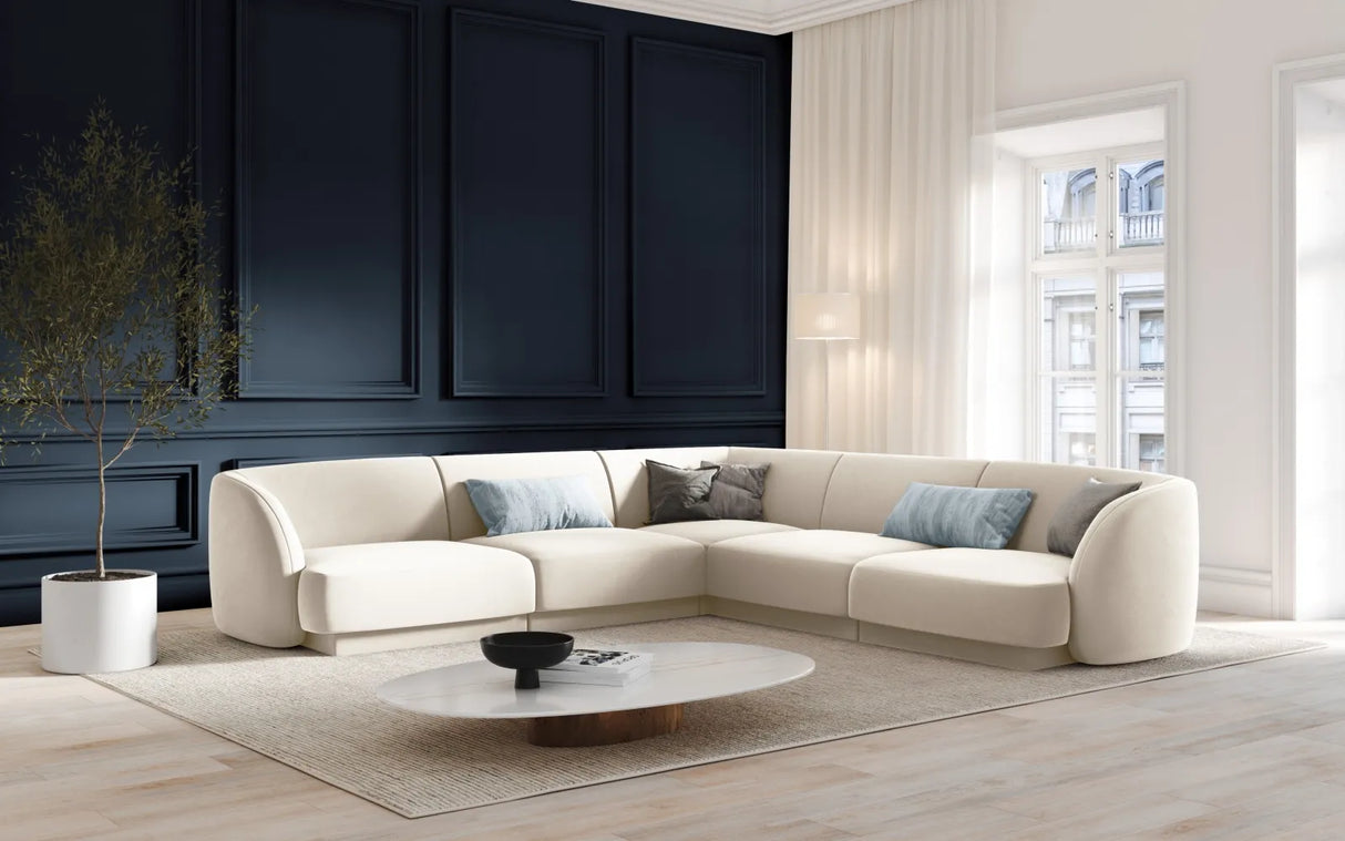 Miley 5-Sitzer Ecksofa mit Bezug aus Samt (Blu22) in Leichtes Beige, 255x255 cm – Bild 2