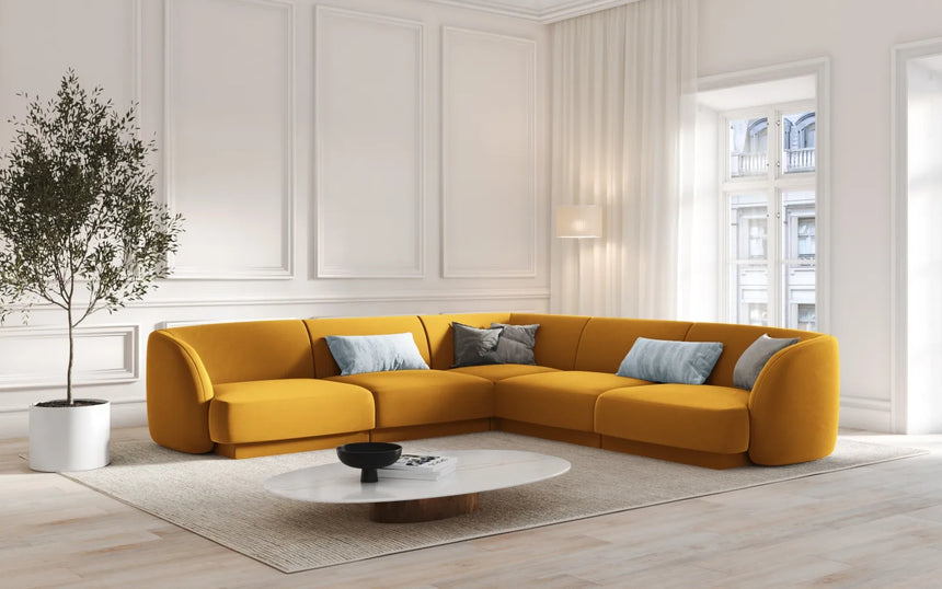 Miley 5-Sitzer Ecksofa mit Bezug aus Samt (Blu68) in Gelb, 255x255 cm – Bild 5