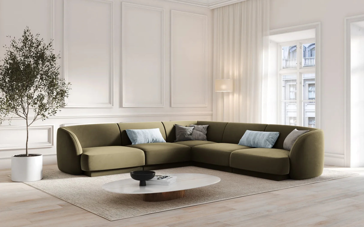 Miley 5-Sitzer Ecksofa mit Bezug aus Samt (Blu77) in Grün, 255x255 cm – Bild 5