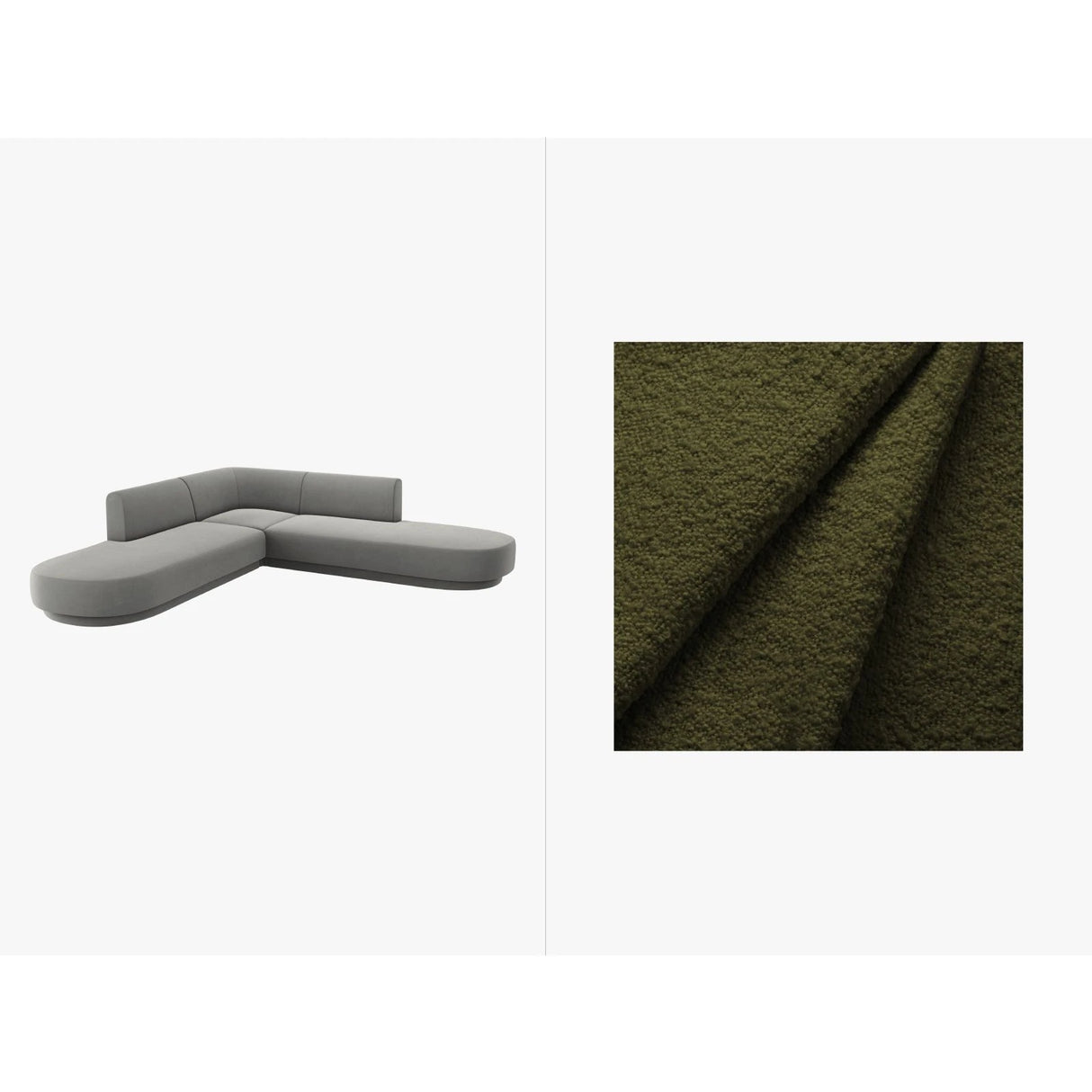 Miley 5-Sitzer Ecksofa, symmetrisch, in Boucle (Bal2090) in Dunkles olivgrün, 248x248 cm – Bild 1