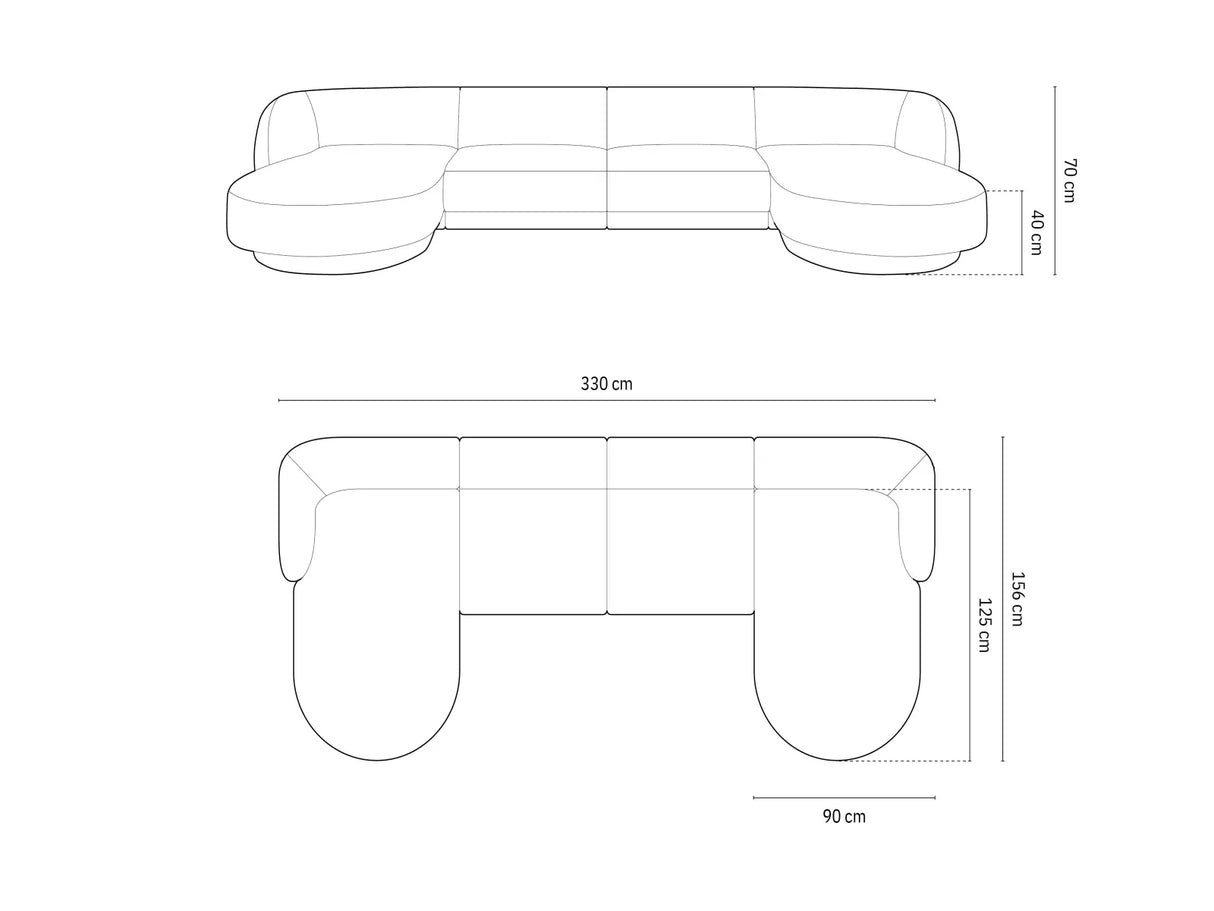 Miley 5-Sitzer Panorama-Sofa mit Bezug aus Samt (Blu13) in Hellgrau, 330x156 cm – Bild 1