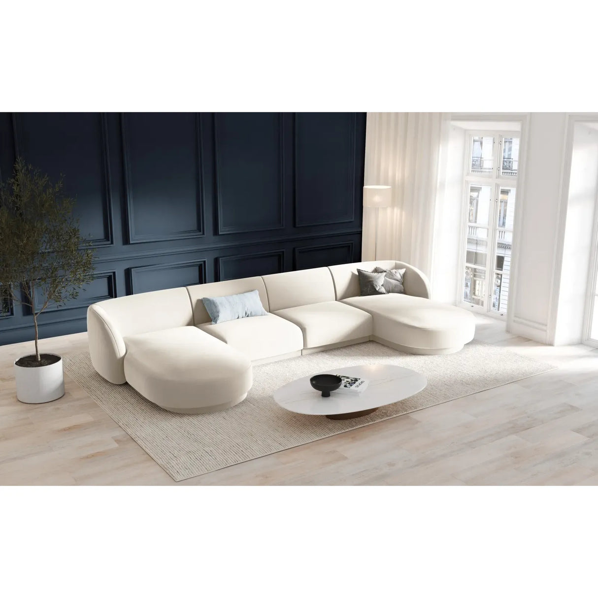 Miley 5-Sitzer Panorama-Sofa mit Bezug aus Samt oder Boucle, 330x156 cm - ZEN ZONE Furniture