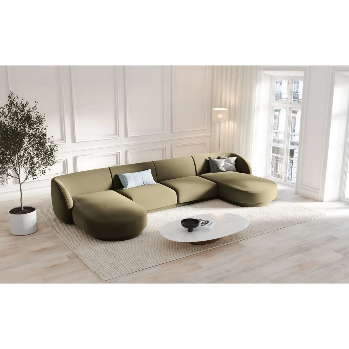 Miley 5-Sitzer Panorama-Sofa mit Bezug aus Samt oder Boucle, 330x156 cm - ZEN ZONE Furniture