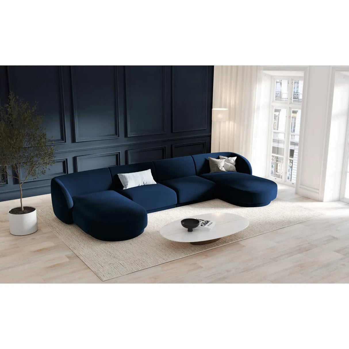 Miley 5-Sitzer Panorama-Sofa mit Bezug aus Samt oder Boucle, 330x156 cm - ZEN ZONE Furniture