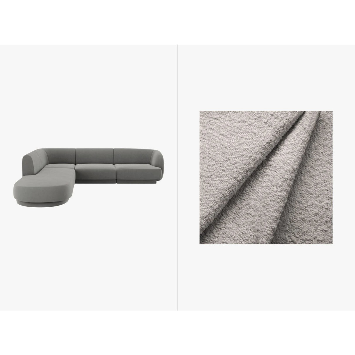 Miley 6-Sitzer Ecksofa, Chaiselongue Links, in Boucle (Bal2085) in Hellgrau, 255x248 cm – Bild 1