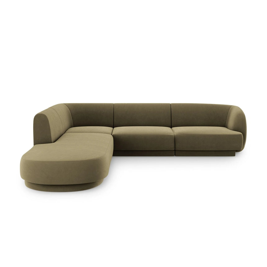Miley 6-Sitzer Ecksofa, Chaiselongue Links, in Samt (Blu77) in Grün, 255x248 cm – Bild 1
