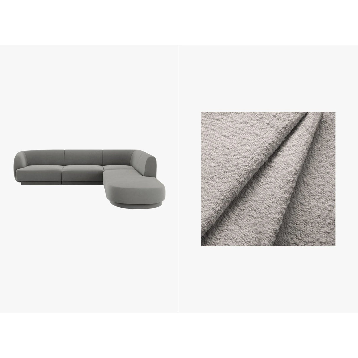 Miley 6-Sitzer Ecksofa, Chaiselongue Rechts, in Boucle (Bal2085) in Hellgrau, 255x248 cm – Bild 1