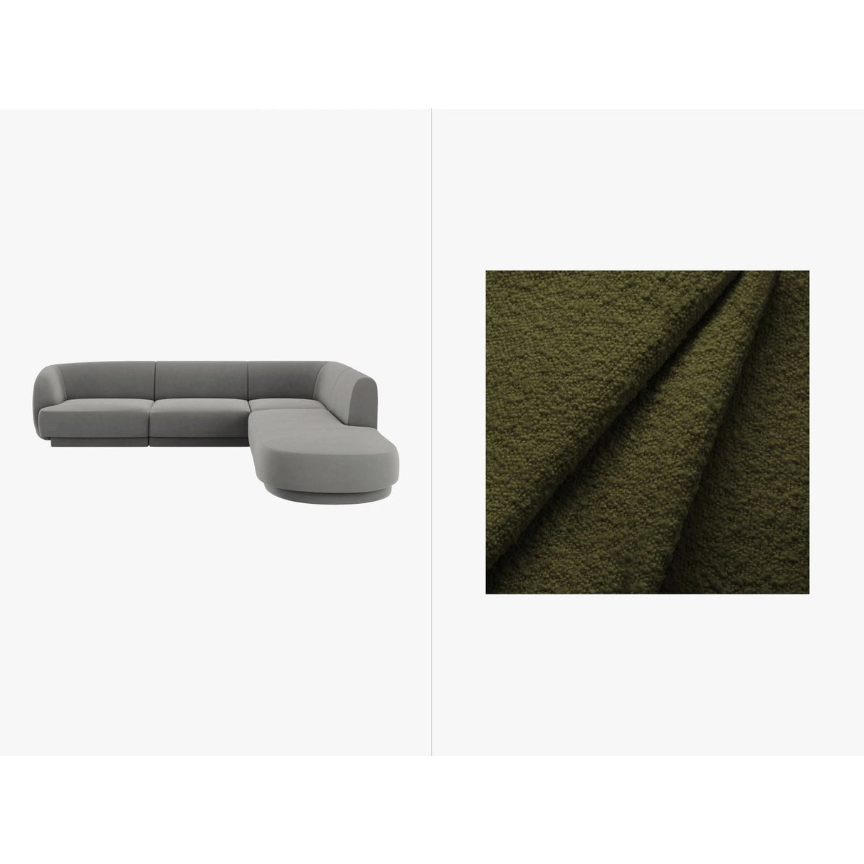 Miley 6-Sitzer Ecksofa, Chaiselongue Rechts, in Boucle (Bal2090) in Dunkles olivgrün, 255x248 cm – Bild 1