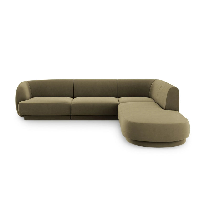 Miley 6-Sitzer Ecksofa, Chaiselongue Rechts, in Samt (Blu77) in Grün, 255x248 cm – Bild 1