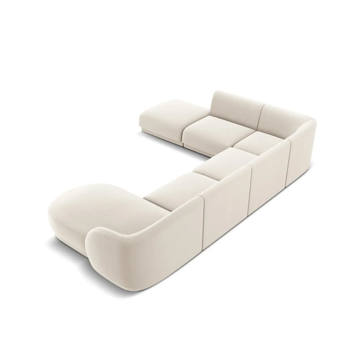 Miley 6-Sitzer Panorama-Sofa Links mit Bezug aus Samt oder Boucle, 330x255 cm - ZEN ZONE Furniture