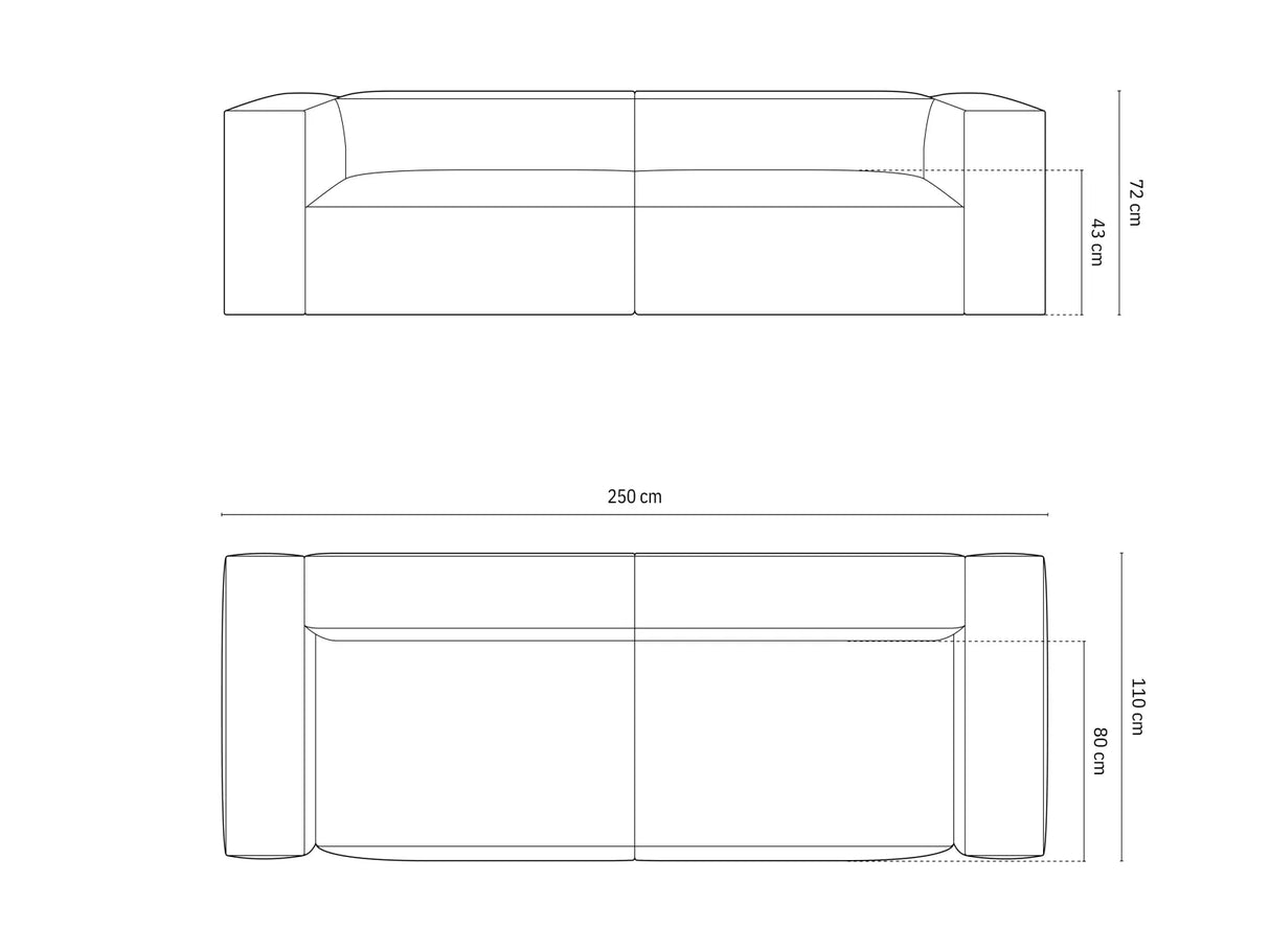 Nuria 4-Sitzer Sofa mit Bezug aus Samt (PariBla) in Schwarz, 250x110 cm – Bild 5
