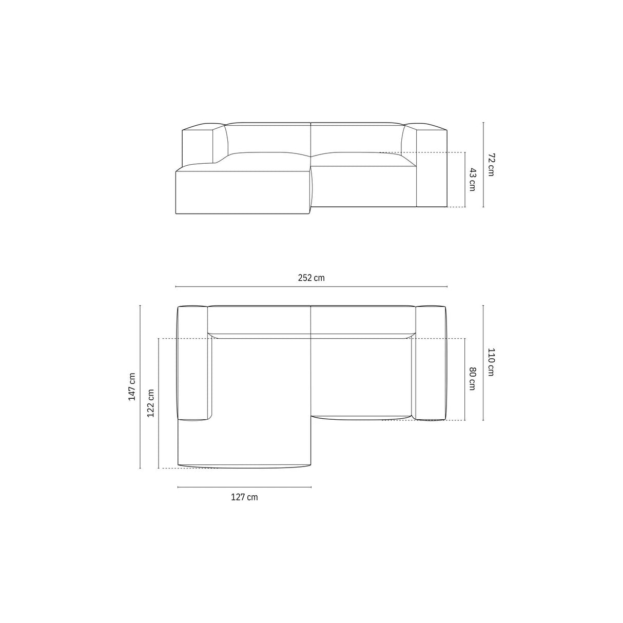 Nuria Ecksofa Links, mit Bezug aus Strukturierter Stoff (Lib20) in Grau, 147x252 cm – Bild 2