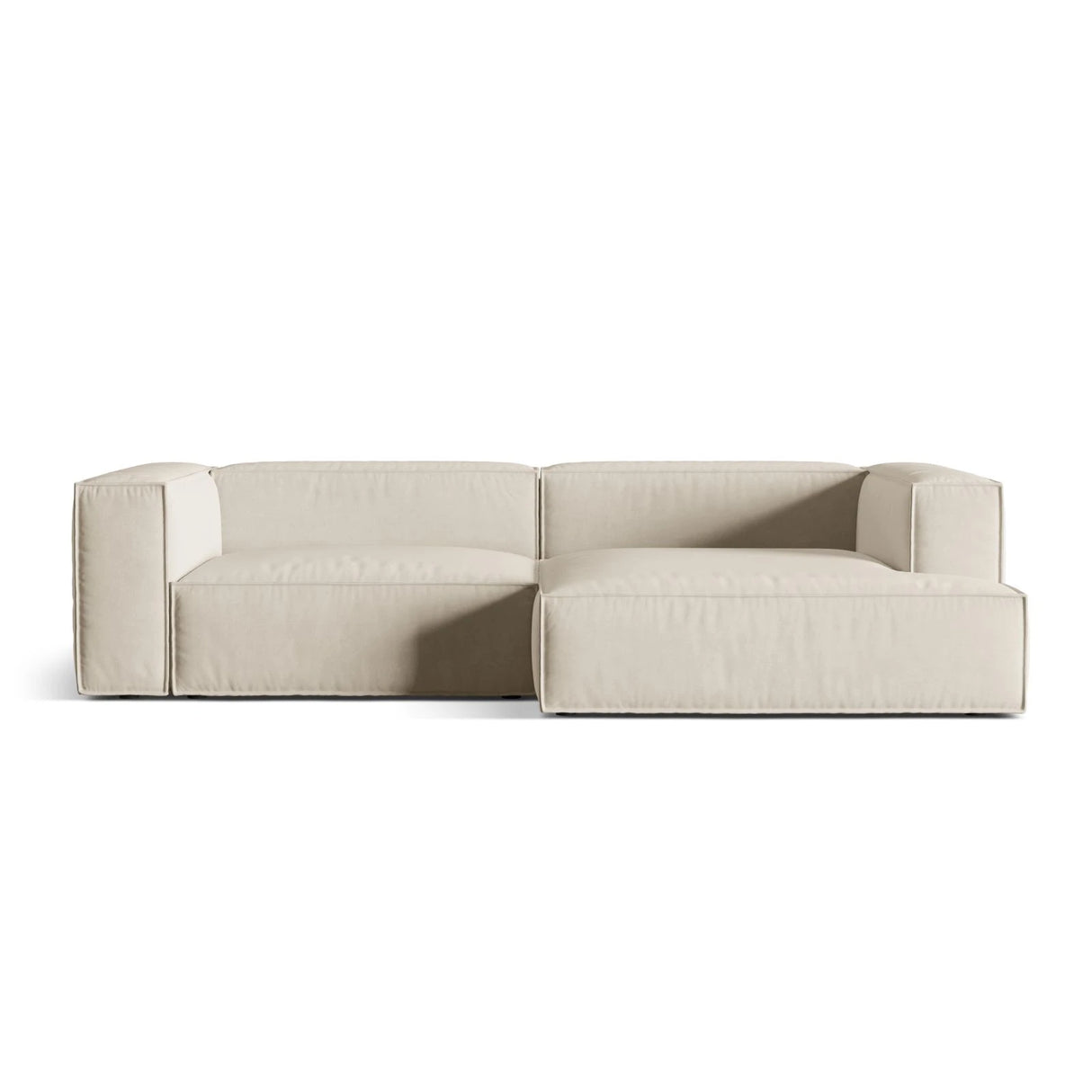 Nuria Ecksofa Rechts, mit Bezug aus Samt (PariCre) in Beige, 147x292 cm – Bild 1