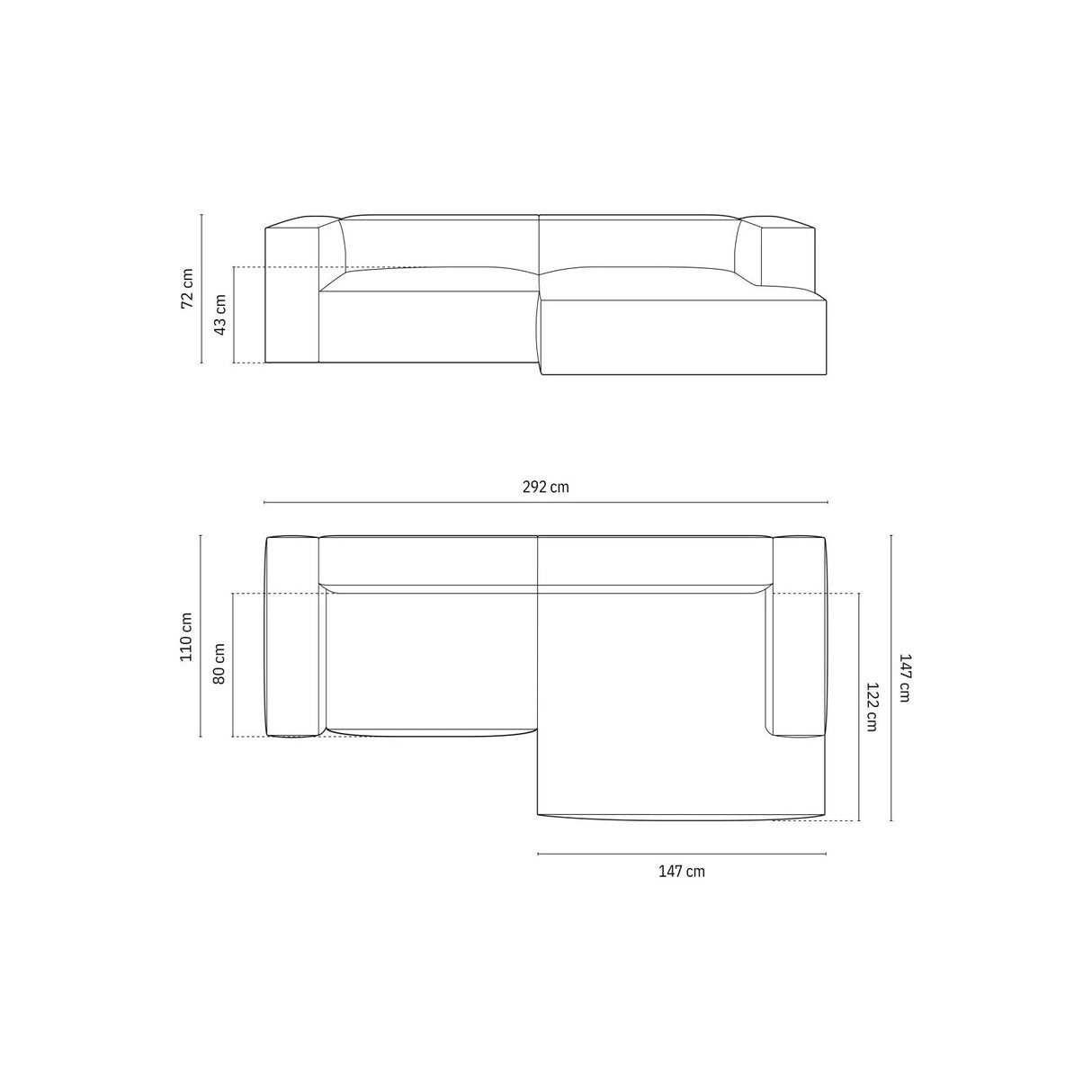 Nuria Ecksofa Rechts, mit Bezug aus Strukturierter Stoff (Lib12) in Moss Green, 147x292 cm – Bild 2