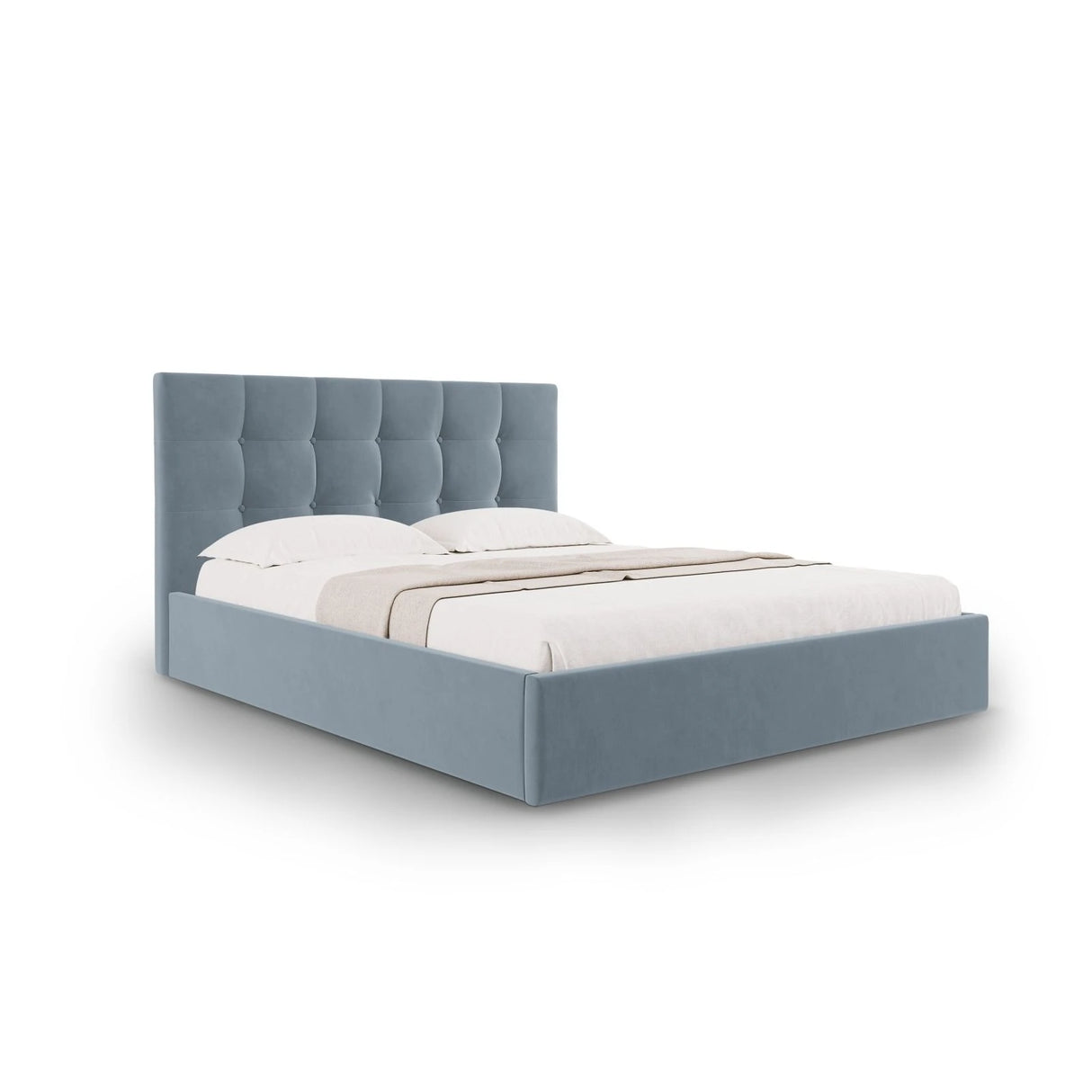 Phaedra Bett mit Stauraum und Kopfteil in Samt (Mat73) in Blau, 140x200 cm – Bild 1