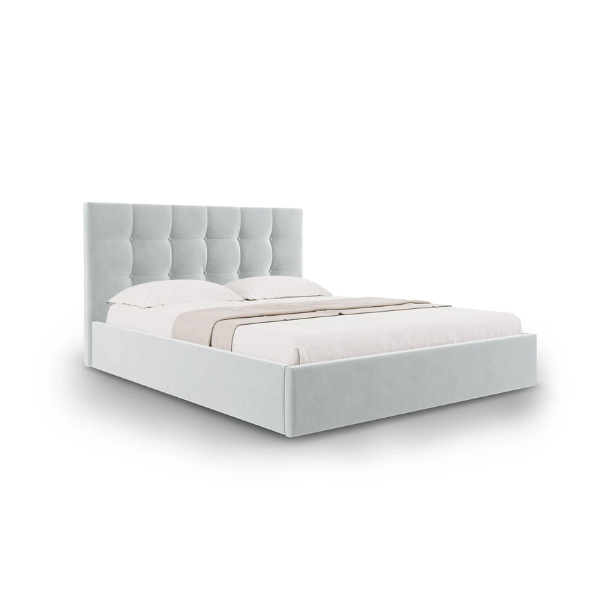 Phaedra Bett mit Stauraum und Kopfteil in Samt (Mat83) in Hellgrau, 140x200 cm – Bild 1
