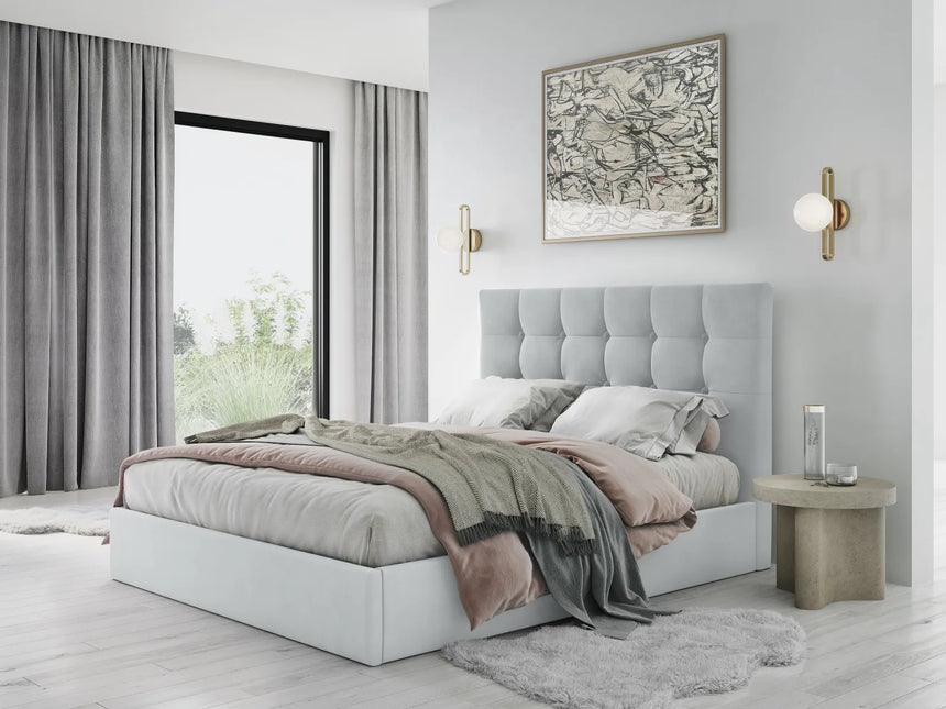 Phaedra Bett mit Stauraum und Kopfteil in Samt (Mat83) in Hellgrau, 140x200 cm – Bild 2