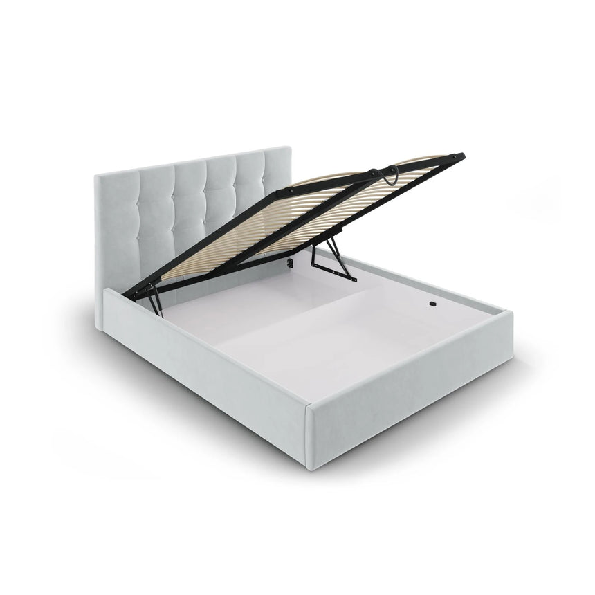 Phaedra Bett mit Stauraum und Kopfteil in Samt (Mat83) in Hellgrau, 140x200 cm – Bild 5