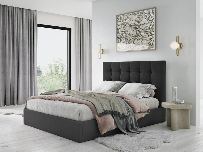 Phaedra Bett mit Stauraum und Kopfteil in Samt (Mat97) in Dunkelgrau, 160x200 cm – Bild 2