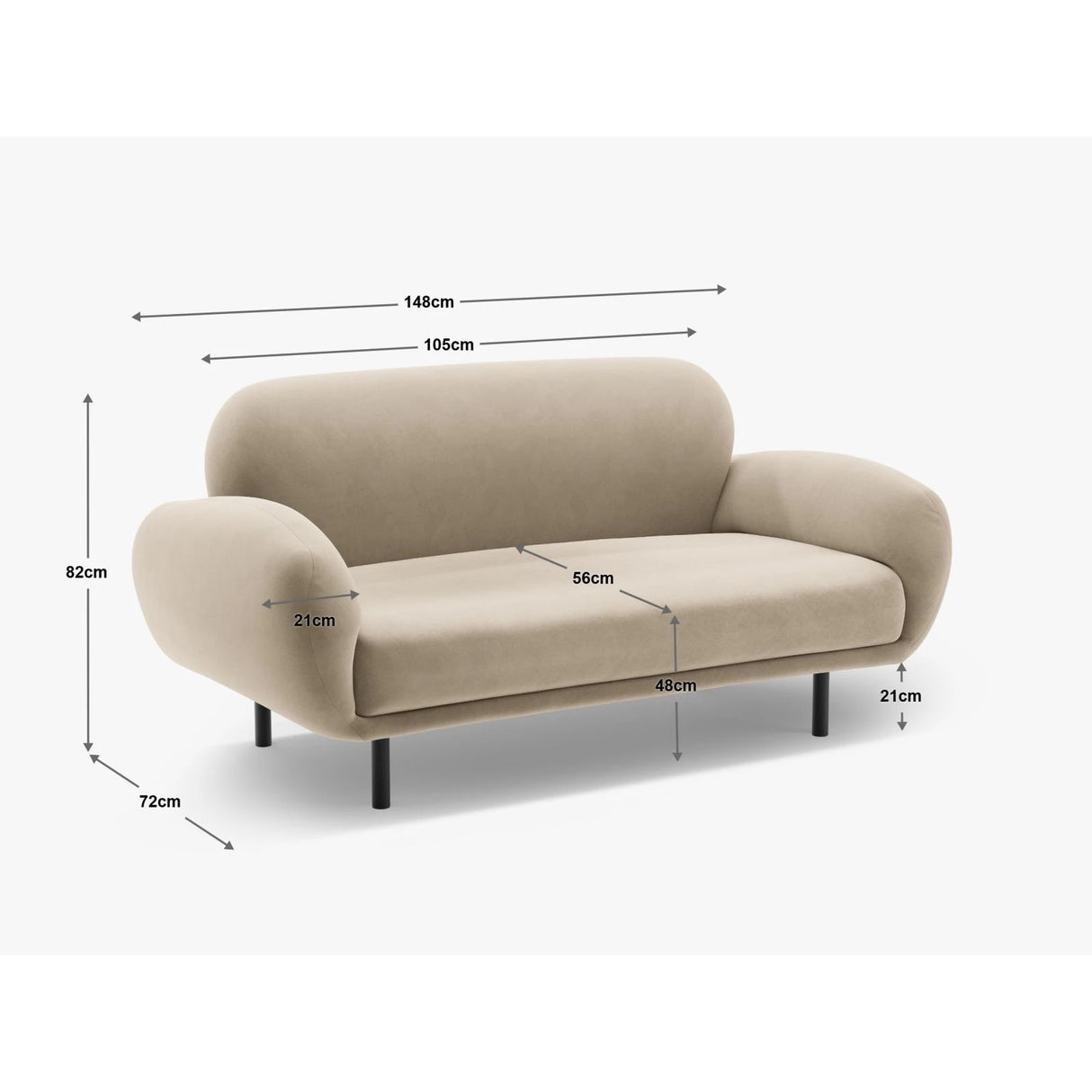 Poppy 2-Sitzer Sofa aus Samt (Casino Ash) in Hellgrau, 148x72 cm – Bild 2