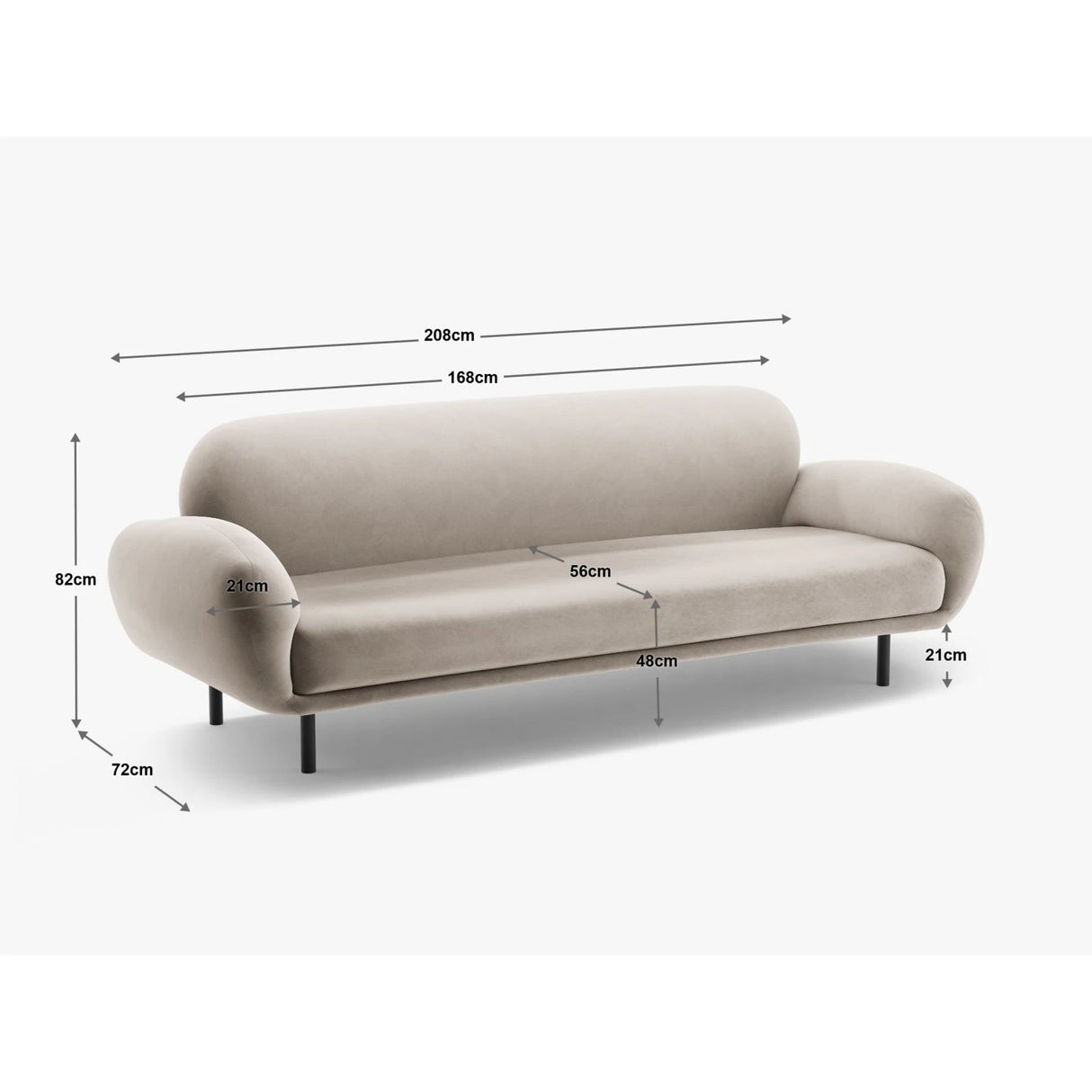 Poppy 3-Sitzer Sofa aus Chenille (SILENCIO 86) in Grau, 208x72 cm – Bild 2