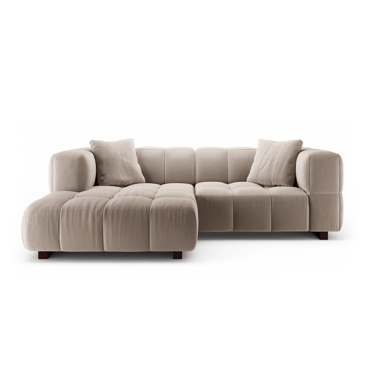 Puma 3-Sitzer Ecksofa Links mit Schlaffunktion, aus Samt (Salvador 1) in Beige, 260x164 cm – Bild 1