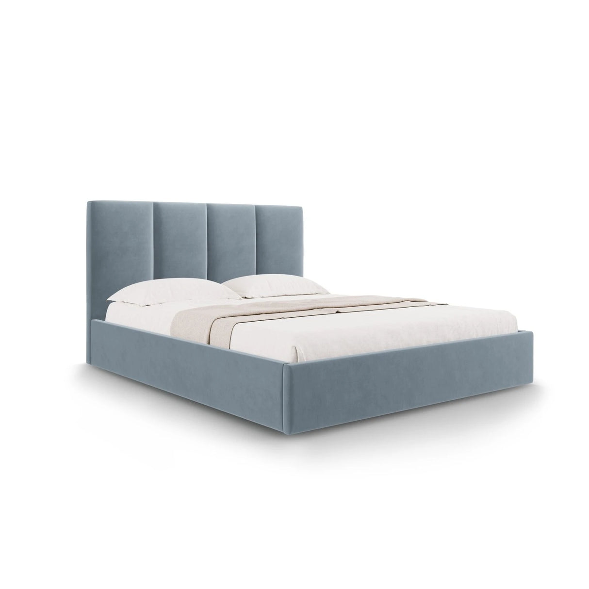 Pyla Bett mit Stauraum und Kopfteil in Samt (Mat73) in Blau, 160x200 cm – Bild 1